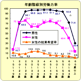 年齢階級別労働力率グラフ